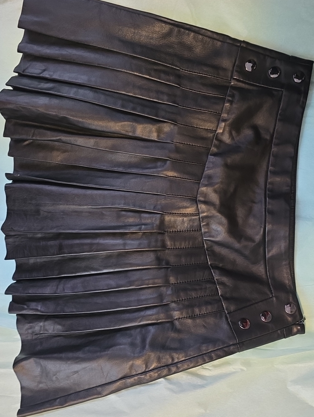 Maje Black Pleated Leather Mini Skirt